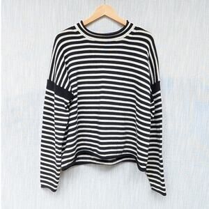 Alex Mill Mariner Black/Ivory Striped Roll-Neck Cotton Pullover Sweater, size XL